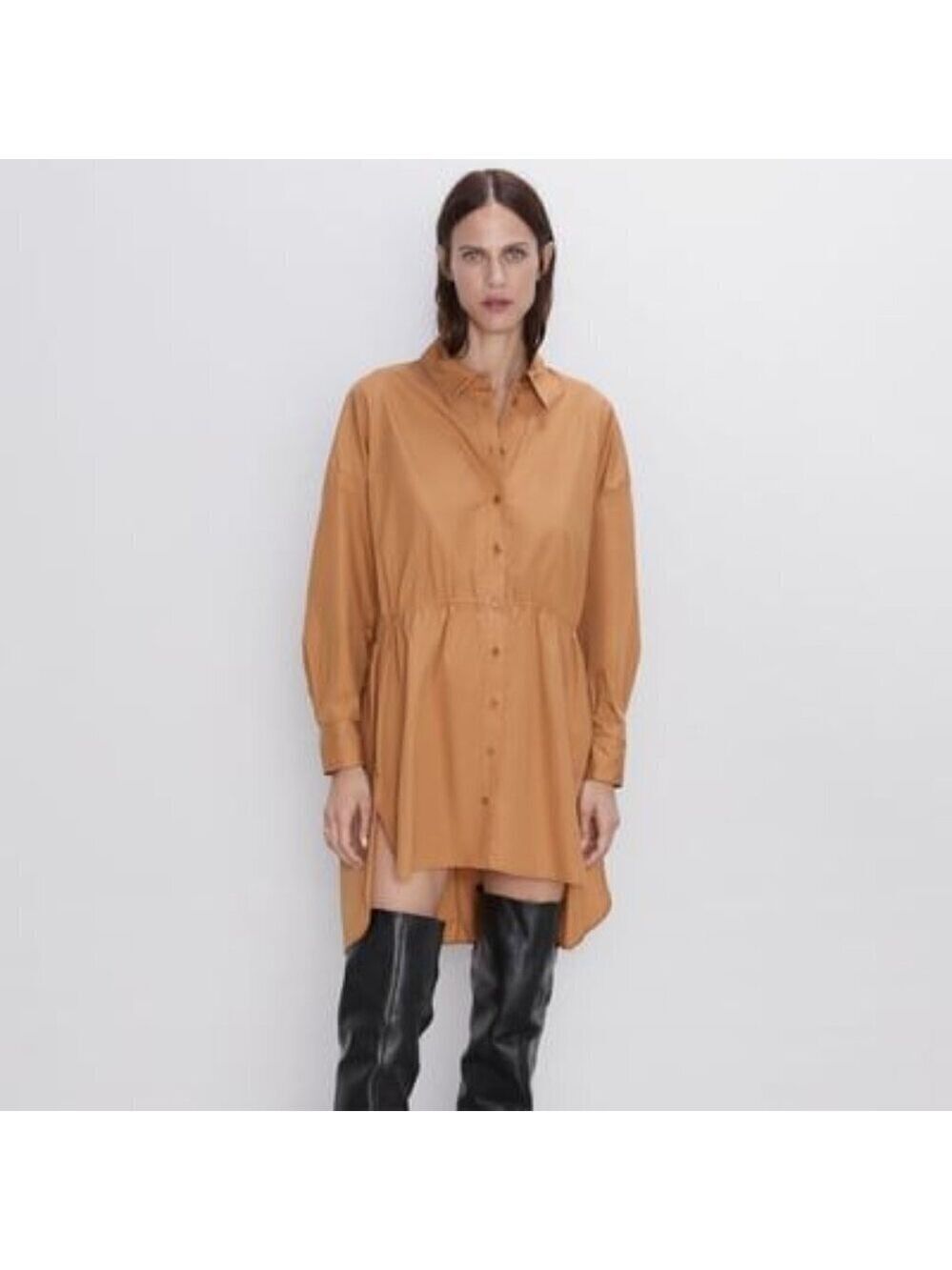 Zara Poplin Cotton Button Front Shirt Dress/Tunic S